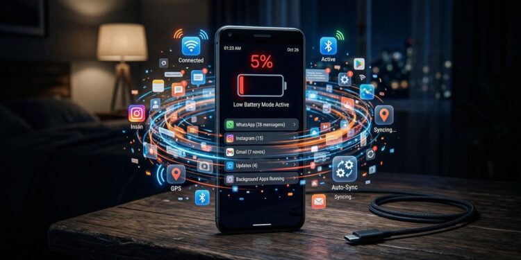 Motivos ocultos que fazem o celular perder bateria rápido mesmo sem uso direto ao longo do dia