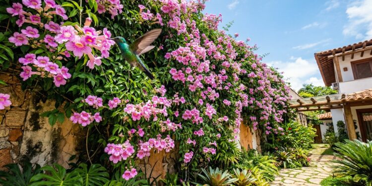 Cinco motivos para plantar bignonia magnifica e formar um muro florido que aguenta calor intenso