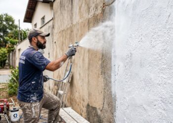 Adeus, rolo de pintura: técnica inovadora utilizada por pedreiros agiliza a revitalização de fachadas