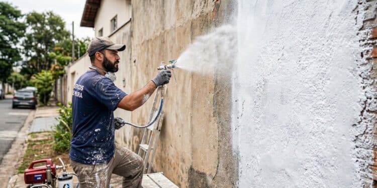 Adeus, rolo de pintura: técnica inovadora utilizada por pedreiros agiliza a revitalização de fachadas