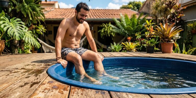 Adeus piscinas normais: caixa d’água vira piscina barata e transforma quintal em área de lazer com deck de madeira