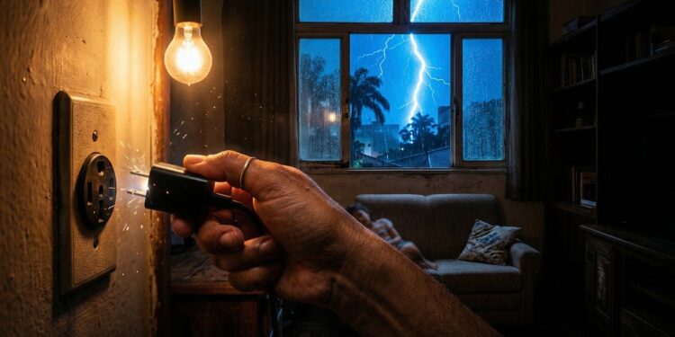 O hábito de deixar o carregador na tomada durante tempestades pode virar um risco dentro de casa