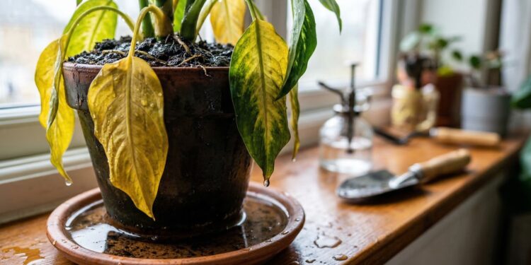 As folhas amarelas da planta podem ser sinal de um cuidado em excesso que afeta diretamente as raízes