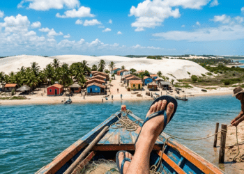 A vila de pescadores no RN com menos de 2 mil habitantes cercada por dunas de sal onde carros não entram e o acesso só acontece de barco