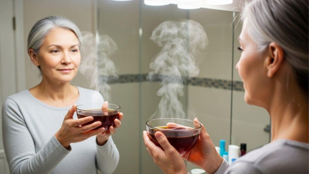 Despeje água fervente sobre os fios e veja a mágica acontecer sem a necessidade de tintura! Este é o método mais fácil para escurecer cabelos grisalhos