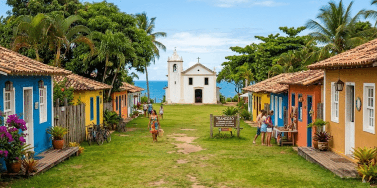 O Quadrado, oficialmente Praça São João, é um grande gramado retangular cercado por casinhas coloridas que preservam o traçado original da aldeia jesuíta. / Imagem ilustrativa