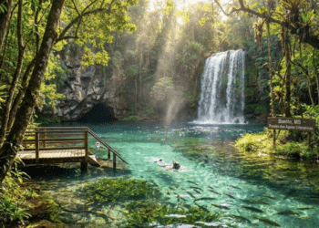 Eleito 14 vezes melhor destino de ecoturismo do Brasil, este paraíso tem rios tão claros que parecem ar e florestas místicas