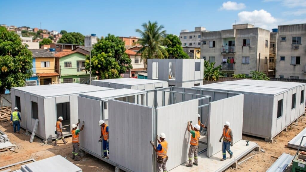 Construção rápida de casas modulares usando os novos blocos sustentáveis