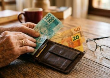 Idoso verificando carteira