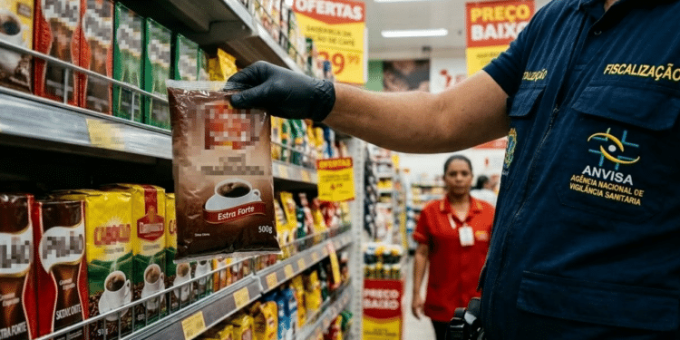 Agente Anvisa retirando produto da prateleira - Imagem puramente ilustrativa