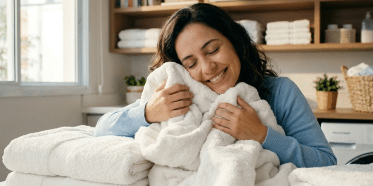 Sentindo o aroma de toalhas brancas limpas e macias