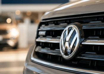 Grade frontal e emblema de um SUV T-Cross