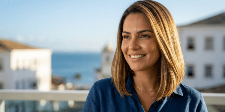 Mulher exibe Long Bob iluminado sob o sol