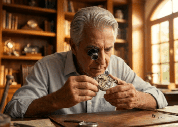Homem de 60 anos demonstra foco profundo ao consertar relógio antigo