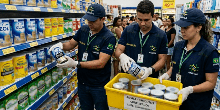 Agentes da Anvisa retirando fórmulas infantis das prateleiras do mercado - Imagem ilustrativa