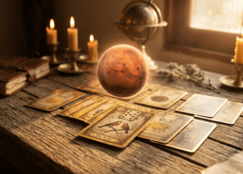 Cartas de baralho cigano sob a influência luminosa do planeta Marte