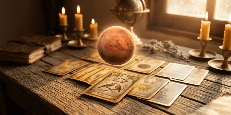 Cartas de baralho cigano sob a influência luminosa do planeta Marte
