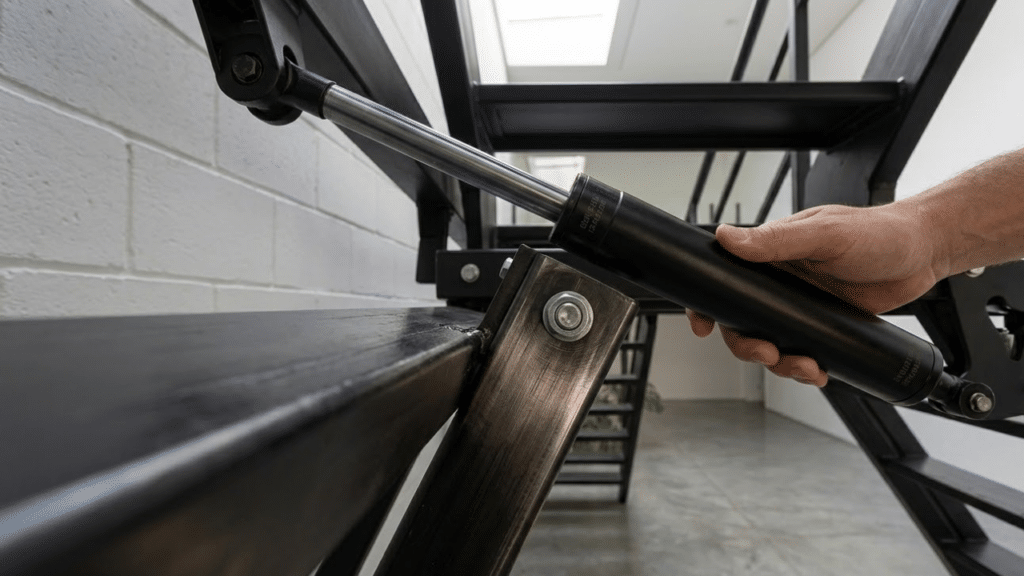 Amortecedor hidráulico garantindo o movimento suave da escada