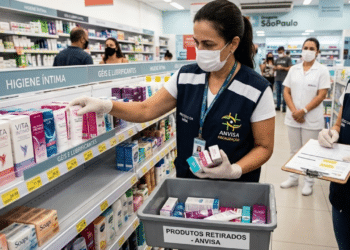 Agentes da Anvisa retirando produtos suspenso da prateleira