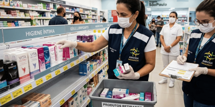 Agentes da Anvisa retirando produtos suspenso da prateleira