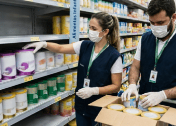 Agentes da Anvisa retirando produtos da prateleira