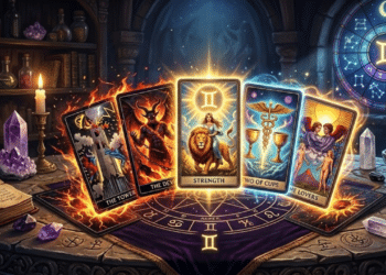 Cartas do tarô com signos ao redor