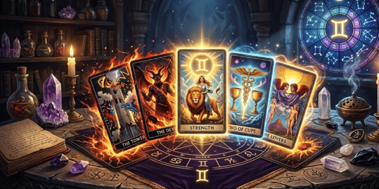 Cartas do tarô com signos ao redor