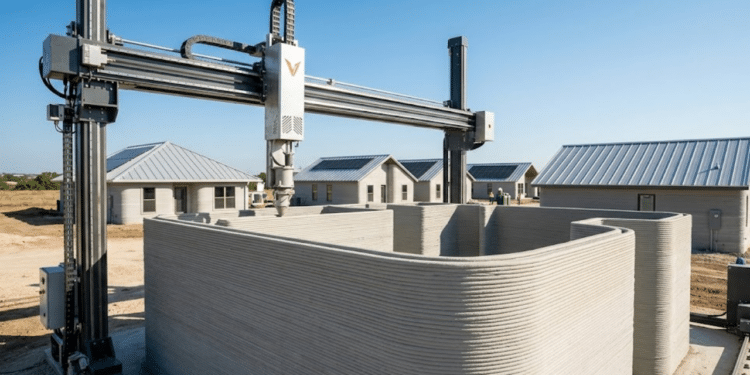 Impressora Vulcan ergue paredes curvas de concreto no Texas