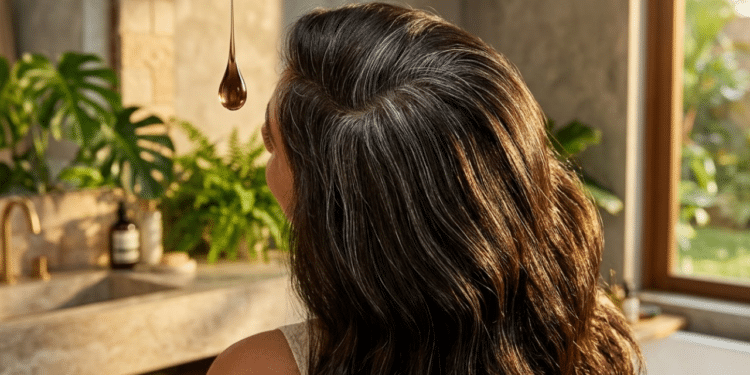 Fios brancos se misturando ao tom escuro com brilho intenso sob o sol