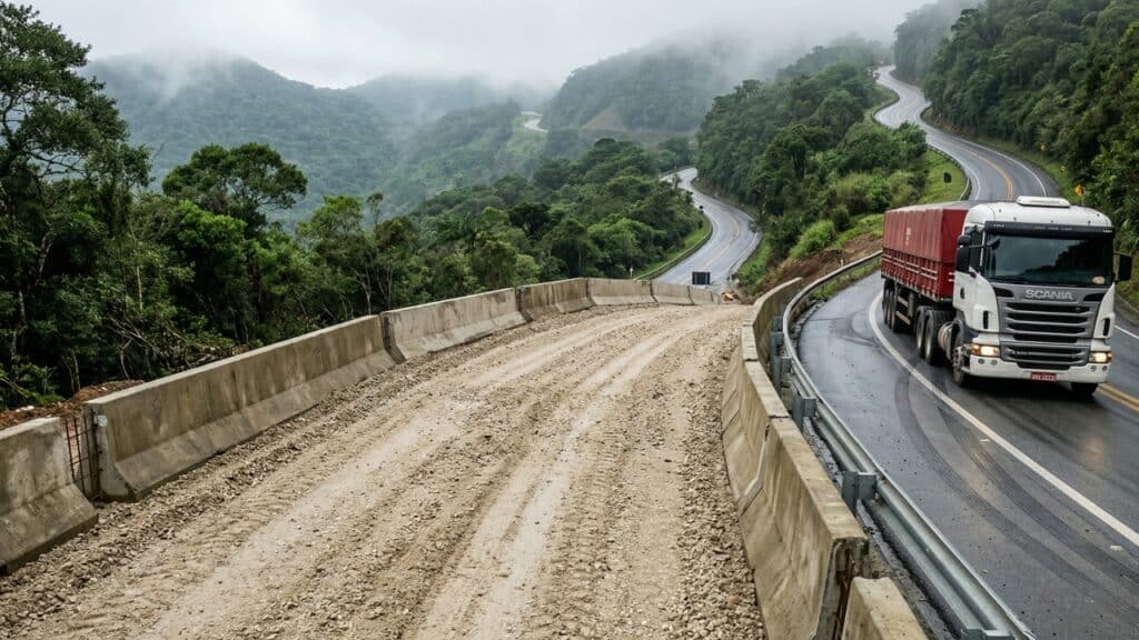 As obras na Serra Dona Francisca chegaram a 75% de execução com implantação de áreas de escape em trecho sensível de Santa Catarina