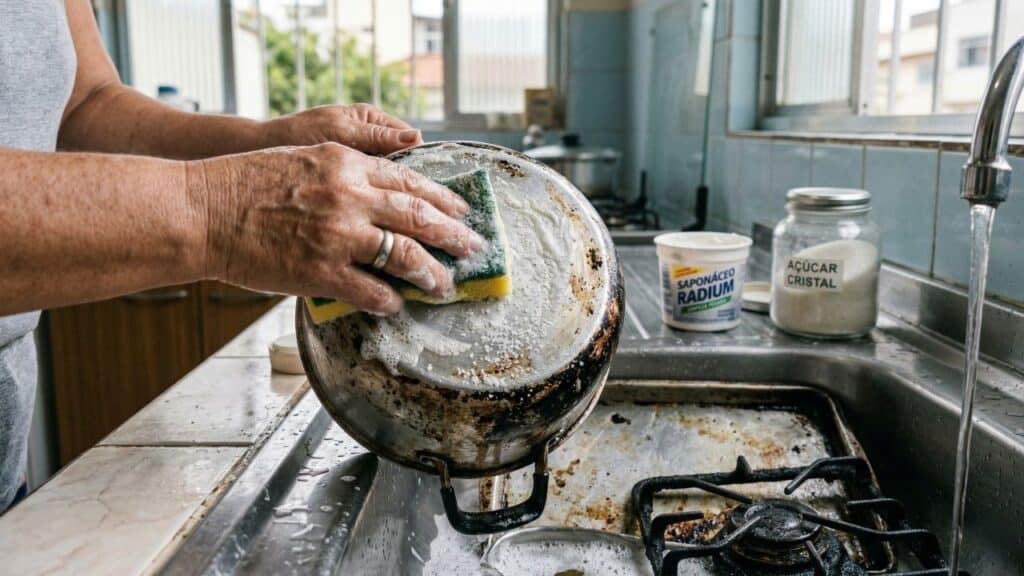 Esse combo de ingredientes comuns da cozinha pode ajudar a tirar crosta pesada de panelas e grades
