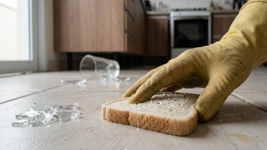 Nem pano seco, nem vassoura: o truque com pão de forma que ajuda a pegar cacos de vidro pequenos que a vassoura deixa para trás