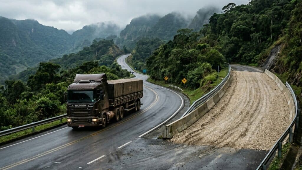 As obras na Serra Dona Francisca chegaram a 75% de execução com implantação de áreas de escape em trecho sensível de Santa Catarina