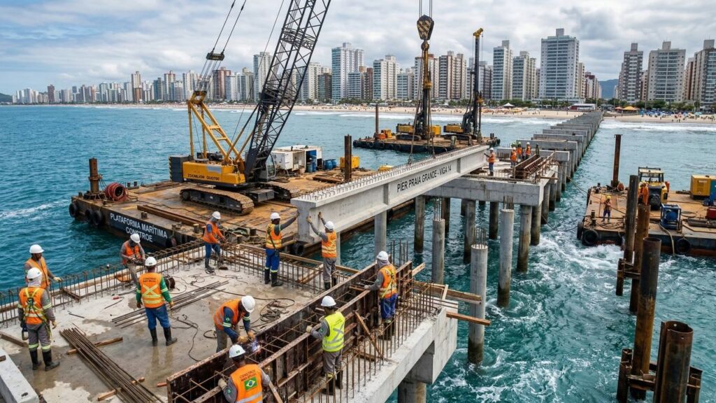 Megaestrutura sobre o mar pode transformar a Praia Grande em novo polo turístico do litoral de São Paulo