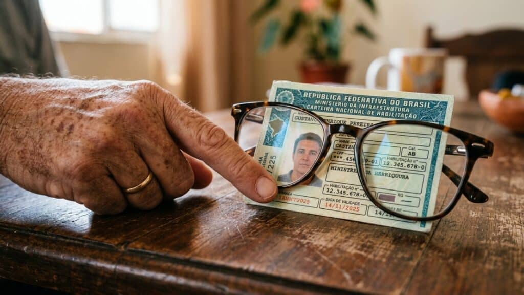 Óculos de grau sobre CNH destacando a importância da visão