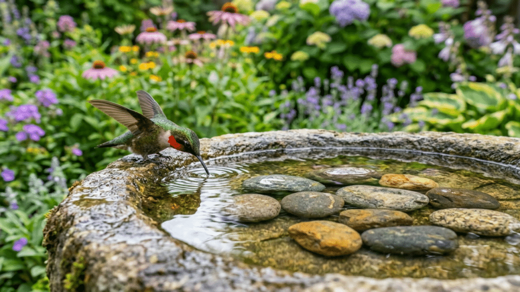 Se você tem um bebedouro para pássaros é aconselhado a colocar um item natural dentro dele