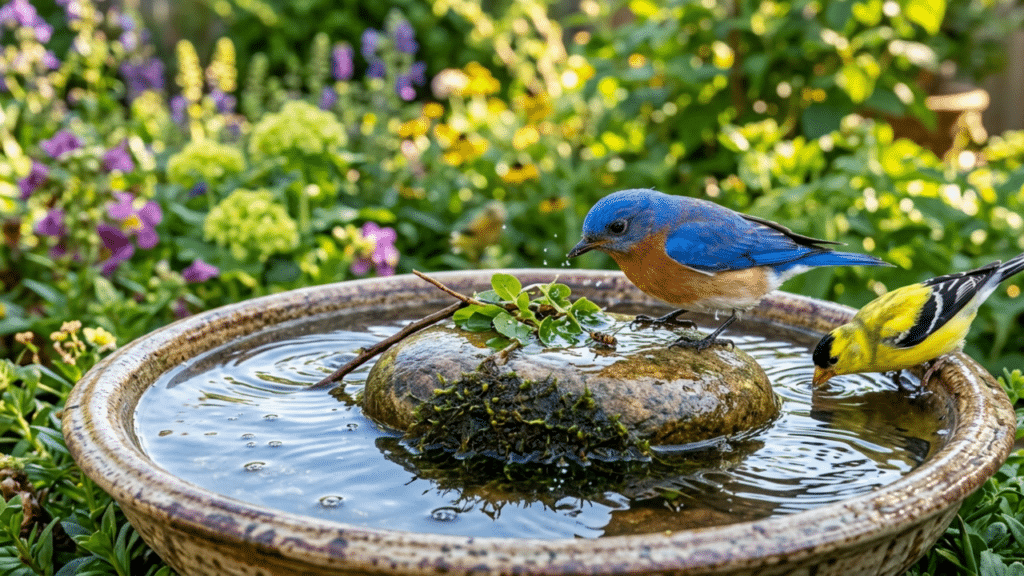 Se você tem um bebedouro para pássaros no jardim é preciso colocar um item natural dentro dele