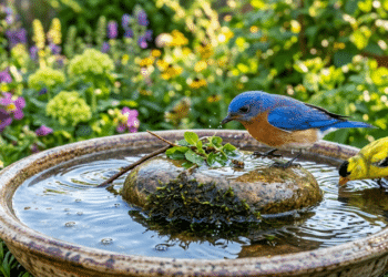 Se você tem um bebedouro para pássaros é aconselhado a colocar um item natural dentro dele