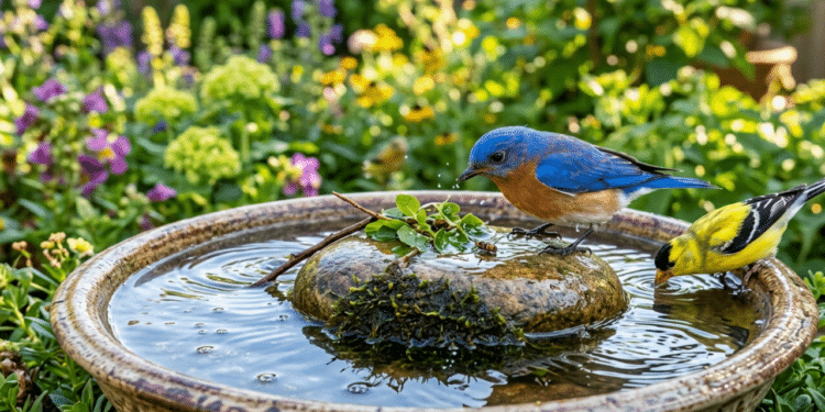Se você tem um bebedouro para pássaros é aconselhado a colocar um item natural dentro dele