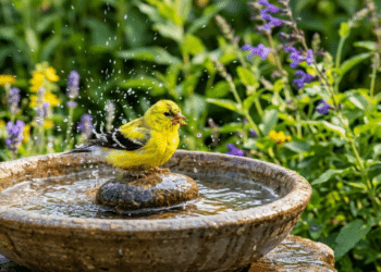 Se você tem um bebedouro para passarinho é aconselhado a colocar um item natural dentro dele