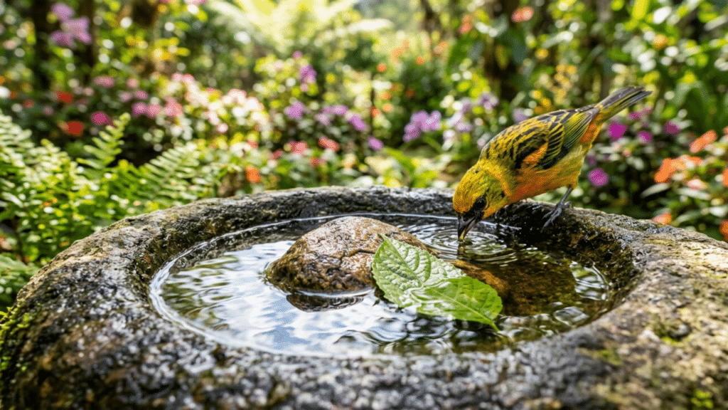Se você tem um bebedouro para passarinho é aconselhado a colocar um item natural dentro dele