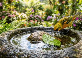 Se você tem um bebedouro para pássaros no jardim é preciso colocar um item natural dentro dele
