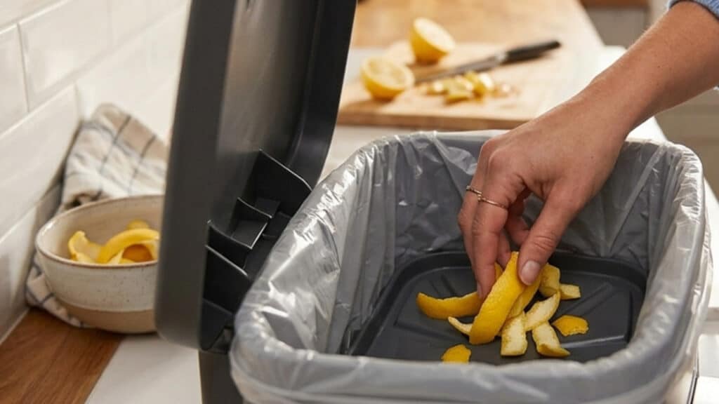 casca de limão na lixeira