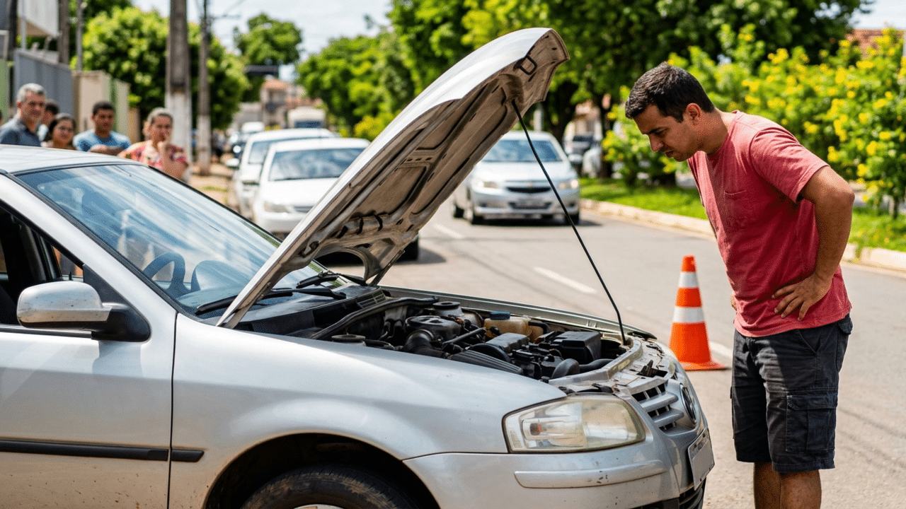 O que quer dizer quando um motorista deixa o capô do carro aberto na rua?