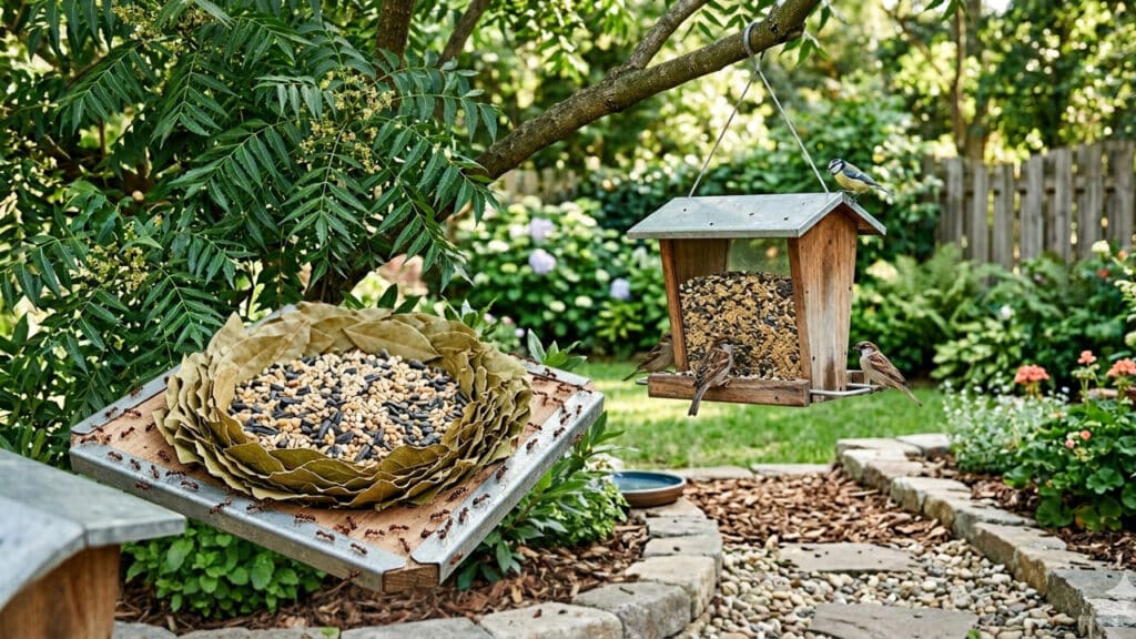 folhas no comedouro para pássaros