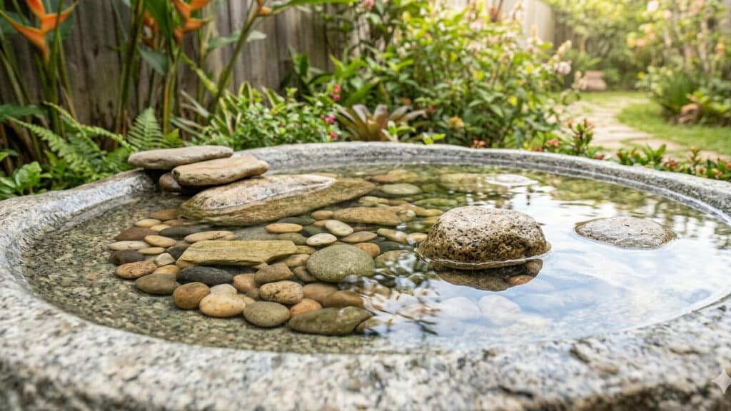 pedras pequenas no bebedouro