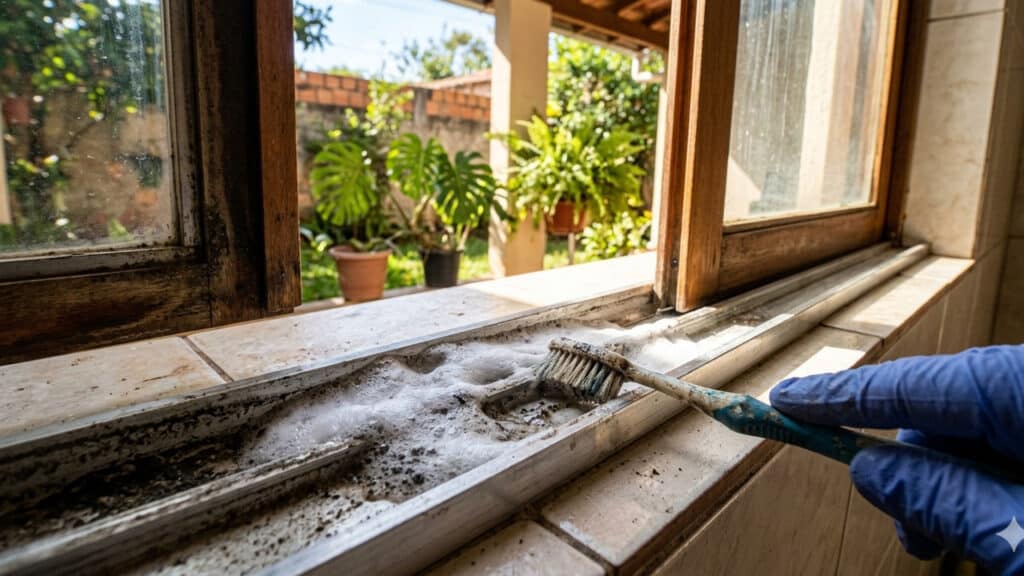 bicarbonato de sódio nos trilhos das janelas