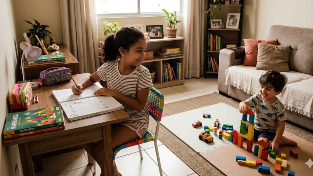 filhos que cuidam dos irmãos