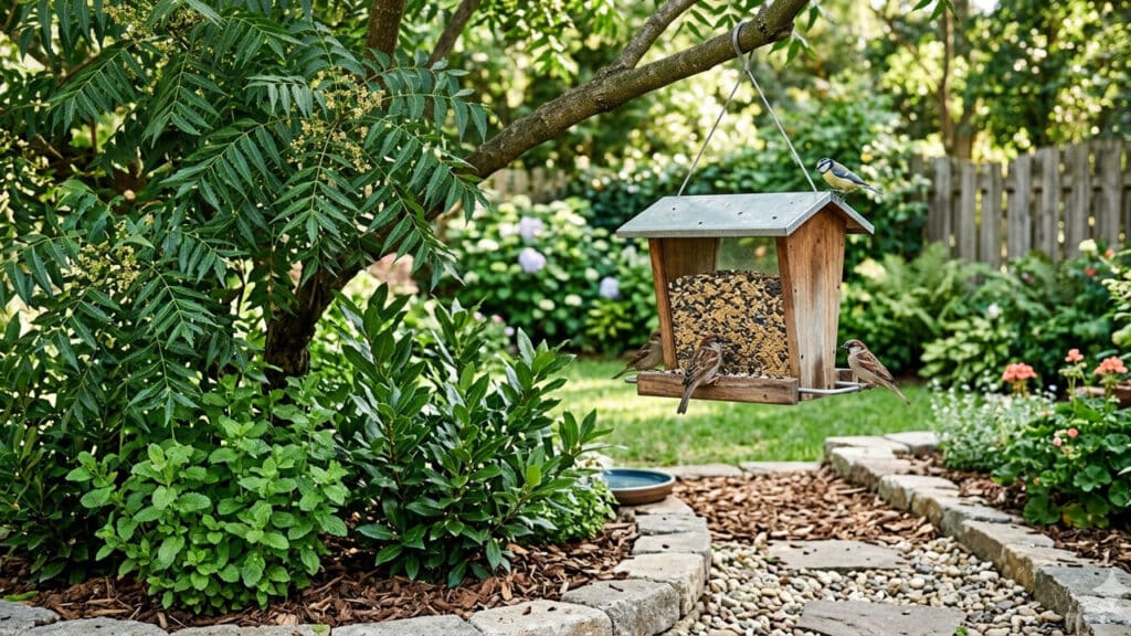 folhas no comedouro para pássaros