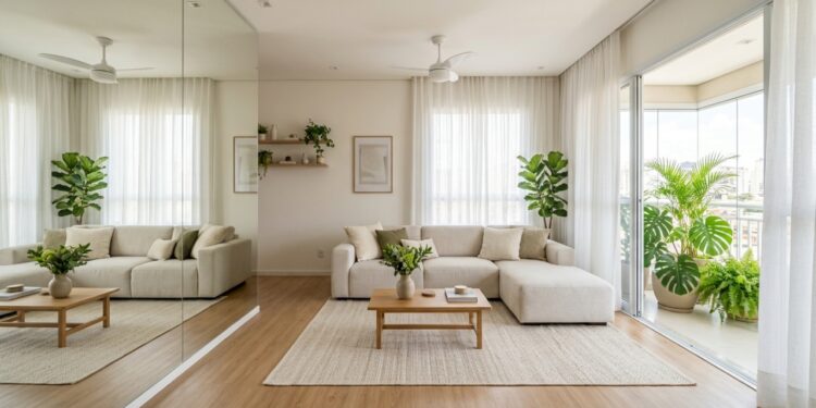 Espelho, cortina e cor certa: a combinação simples que amplia visualmente qualquer ambiente sem tirar uma parede